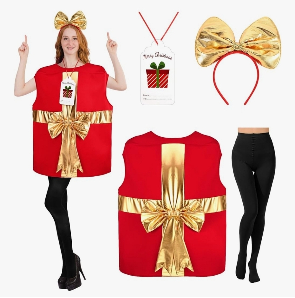 Festive Red and Gold Gift Box Costume